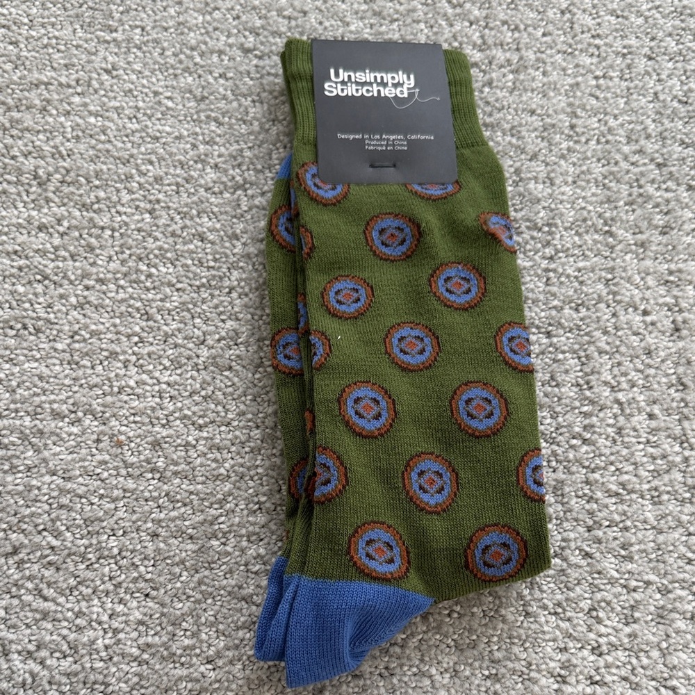 Olive Green Dress Socks with Blue Toe